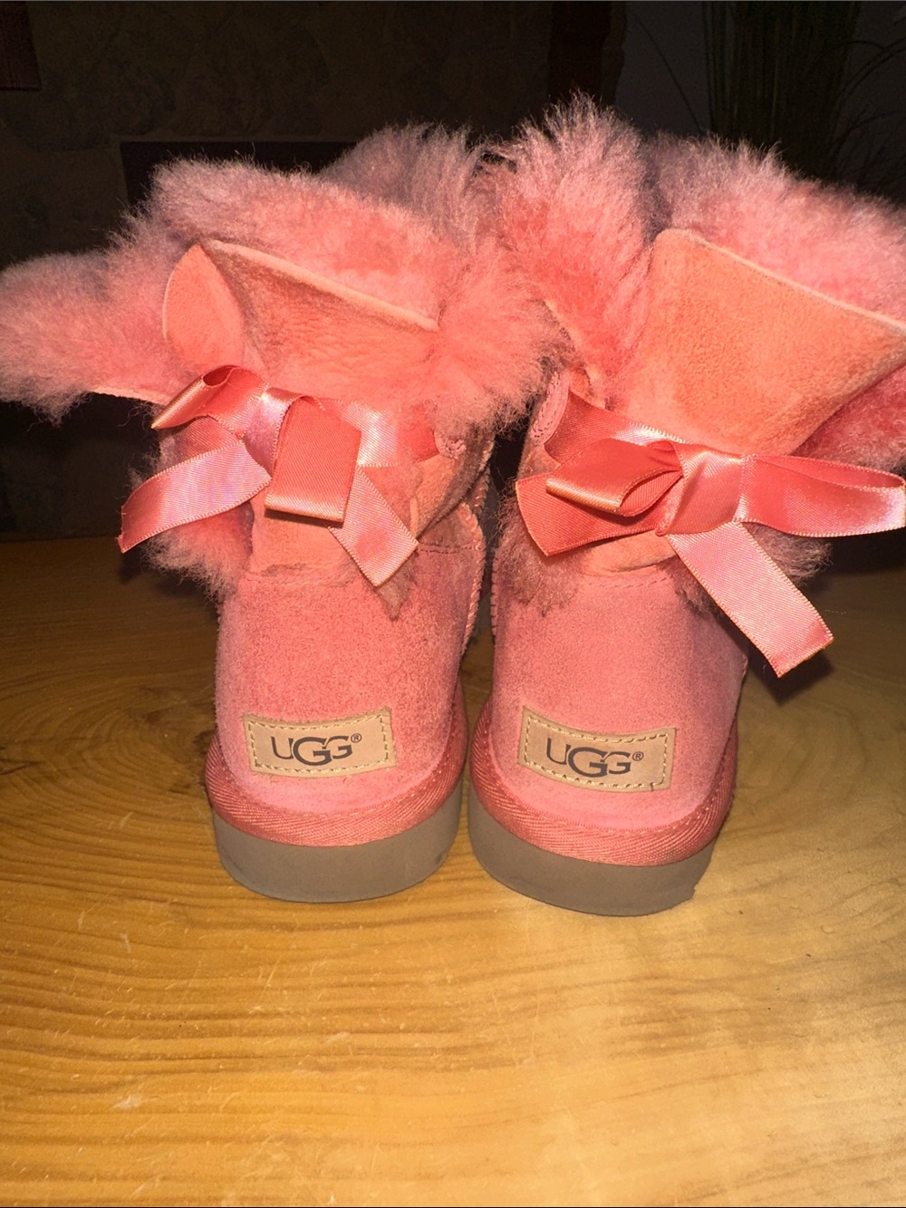 UGG  Coral Pink Shearling Bow Back Boots
